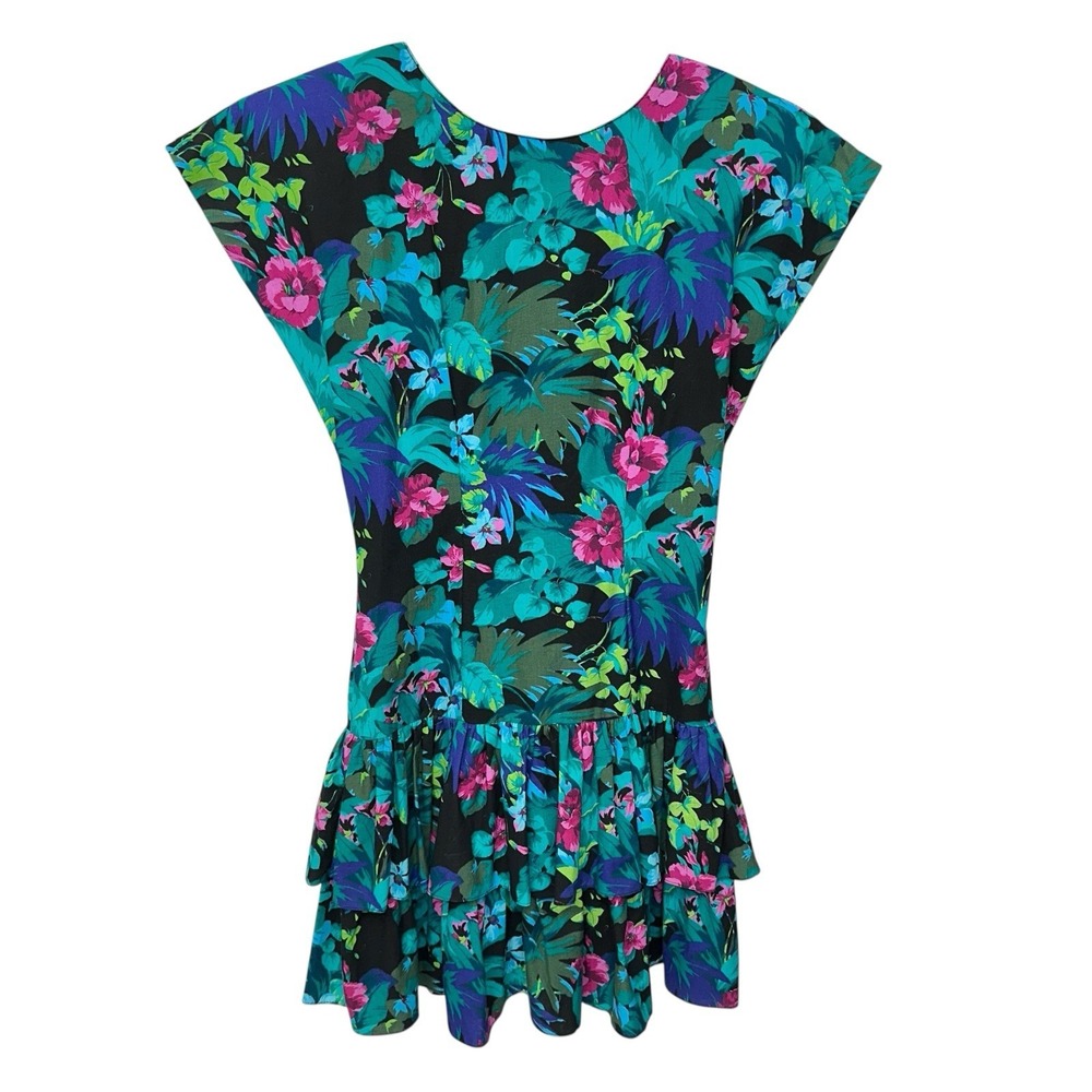 ALL THAT‎ JAZZ Mini Dress Women's Small Tropical VTG 90's Open Bow Back Cottage
